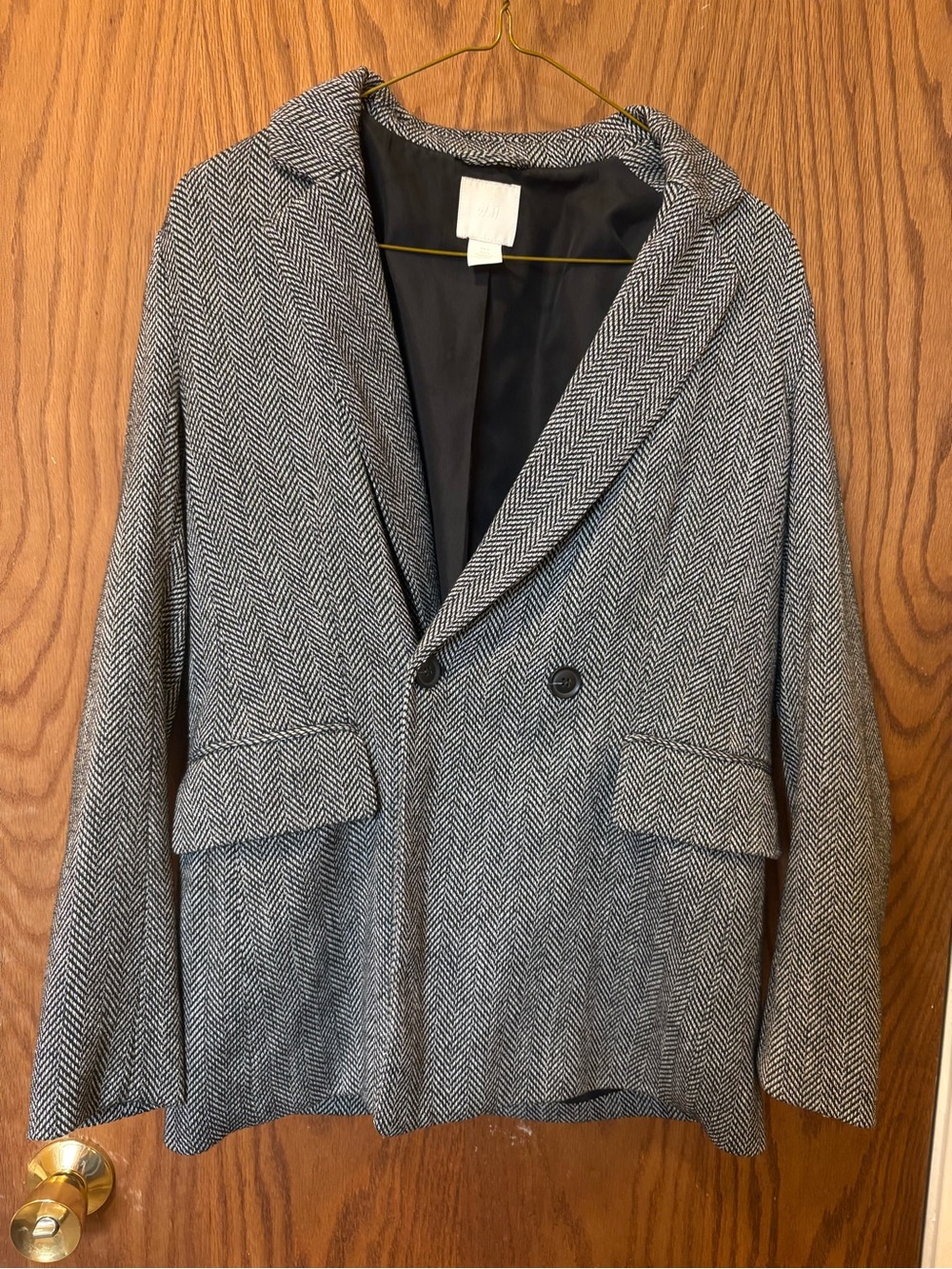 H&M Black and Cream Herringbone Blazer